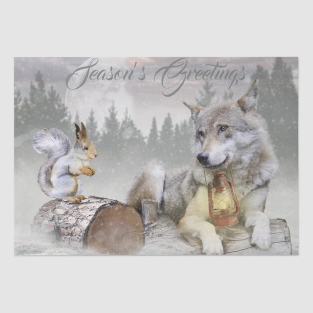 Wolf Winter Snow Forest Moon Landscape Tissue Paper (Front)