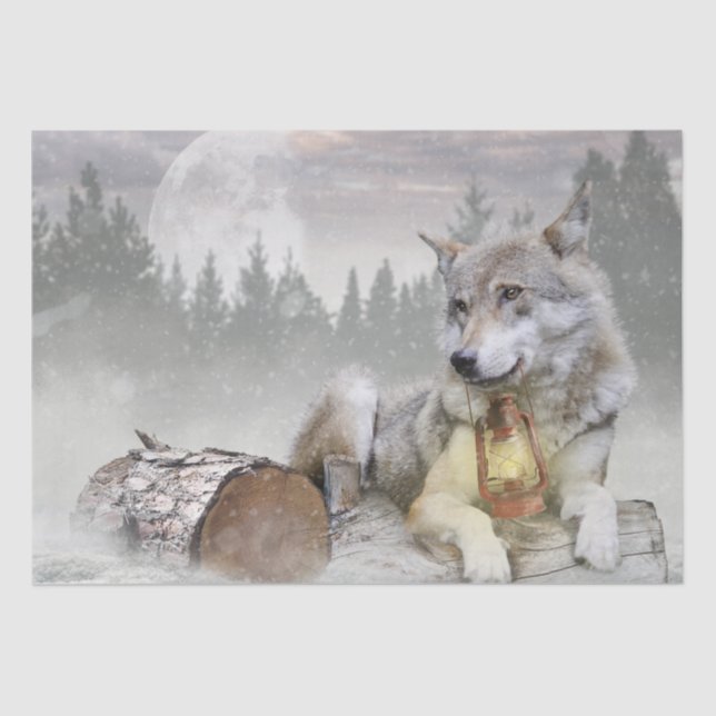 Wolf Winter Snow Forest Moon Landscape Tissue Paper (Front)