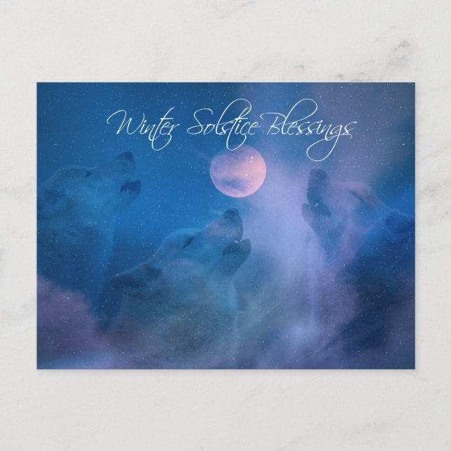 Wolf Winter Solstice Blessings Postcard (Front)