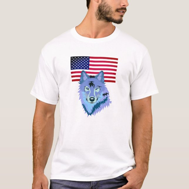 Wolf With American Flag T-Shirt (Front)