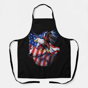 Wolf with Bald Eagle American Flag Independence Da Apron