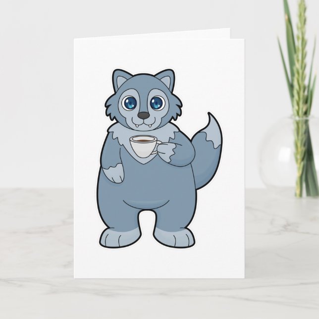 Wolf with Cup of Coffee Card (Front)