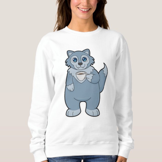 Wolf with Cup of Coffee Sweatshirt (Front)