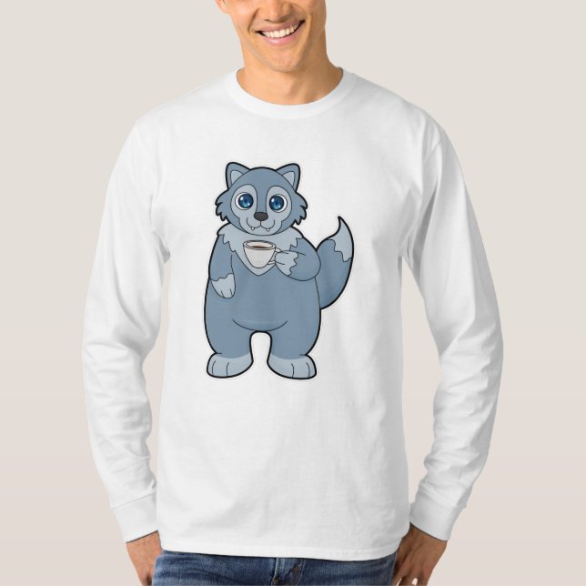 Wolf with Cup of Coffee T-Shirt (Front)
