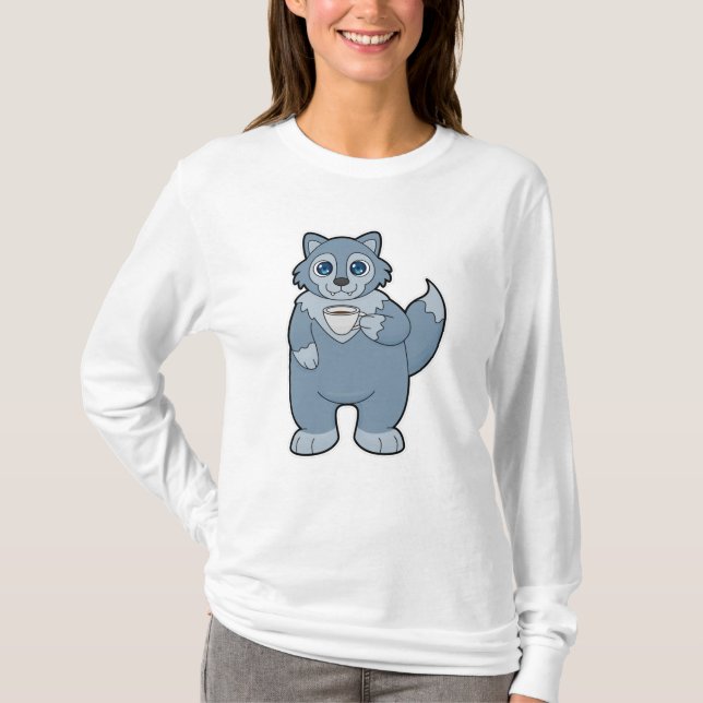 Wolf with Cup of Coffee T-Shirt (Front)
