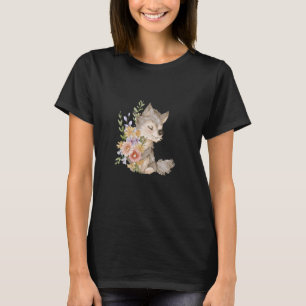 wolf with flowers cute wolves animal moon boy 1 T-Shirt