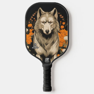 Wolf with Flowers Personalised Pickleball Paddle
