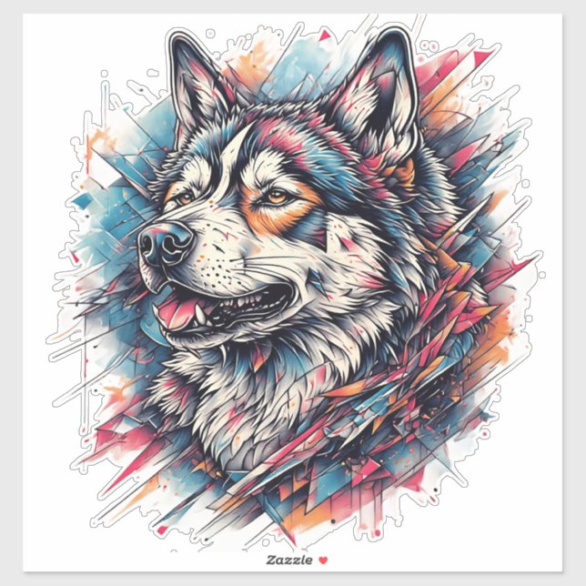 Wolf with Geometric Elements and Vibrant Colours (Sheet)