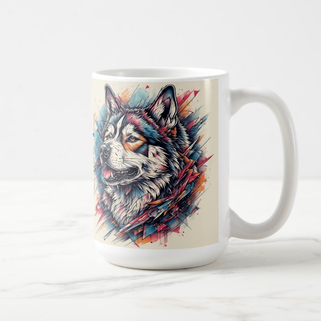 Wolf with Geometric Elements and Vibrant Colours Coffee Mug (Right)