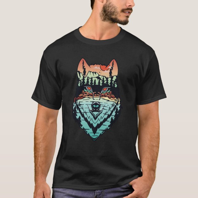 Wolf with Rainbow Forest Graphic for Men Women Chi T-Shirt (Front)