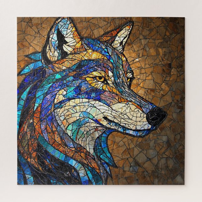 Wolf with Vibrant Colourful Glass Pieces Jigsaw Puzzle (Vertical)