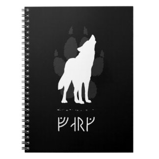 Wolf with viking runes spiral notebook