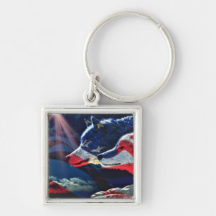 Wolf Wolves Full Moon Key Ring