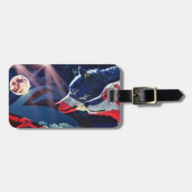 Wolf Wolves Full Moon Luggage Tag (Front Horizontal)