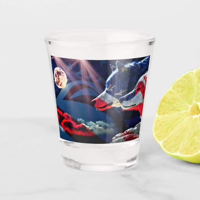 Wolf Wolves Full Moon Shot Glass (Front)