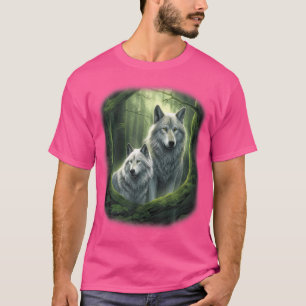 Wolf Wolves In Forest By Night Moon Fantasy Art Wi T-Shirt