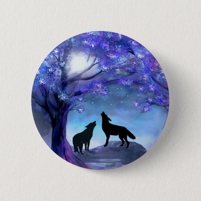 Wolf Wolves Wildlife Animals Blue Button (Front)