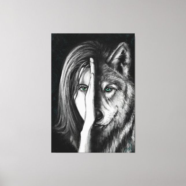 Wolf Woman - Emotion Canvas Print - Painting Art (Front)