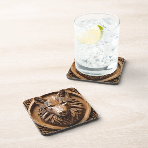 Wolf Wood Carving, Coaster