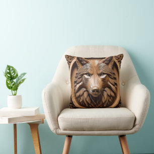 Wolf Wood Carving, Cushion
