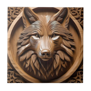 Wolf Wood Carving, Tile