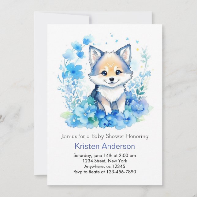Wolf Woodland Blissful Watercolor Boy Baby Shower Invitation (Front)