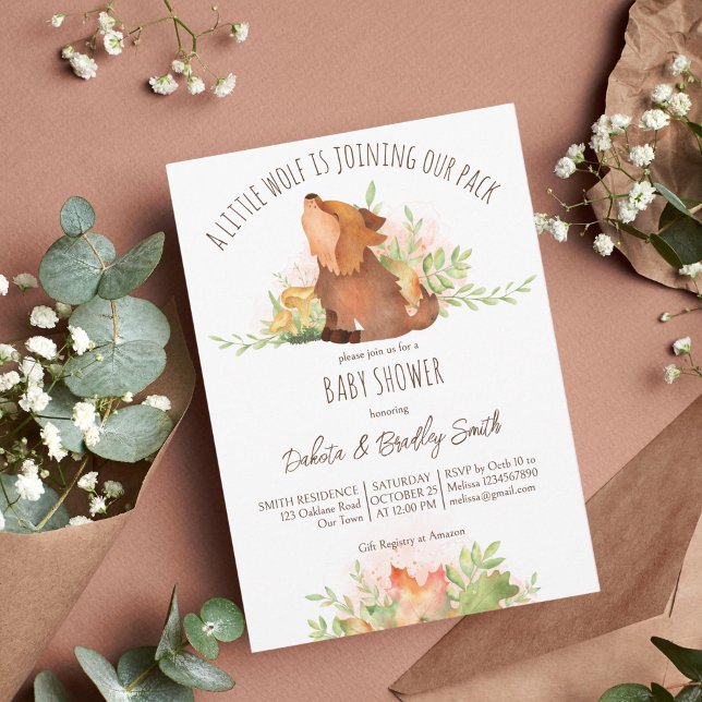Wolf woodlands fall baby shower template (Wolf baby shower template invitation cute wolf pup fall foliage baby shower invite instant download)