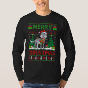 Wolf   Xmas Tree Lights Ugly Santa Wolf Christmas T-Shirt
