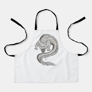 Wolfdragon black and white design apron