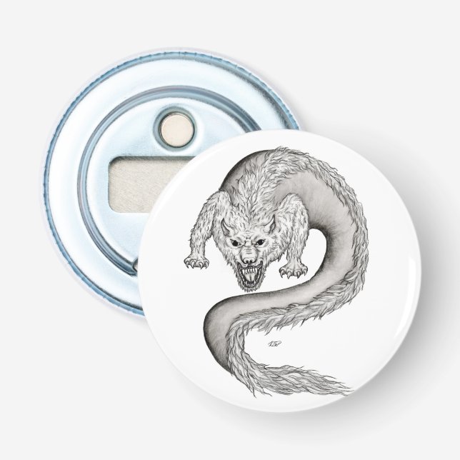 Wolfdragon black and white design bottle opener (Front)