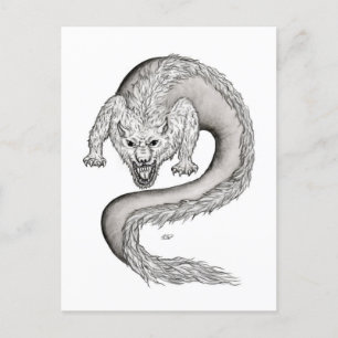 Wolfdragon black and white design postcard