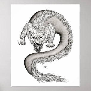 Wolfdragon black and white design poster