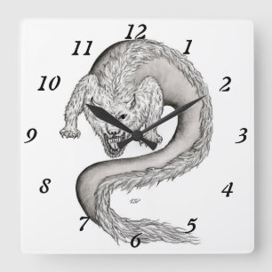 Wolfdragon black and white design square wall clock