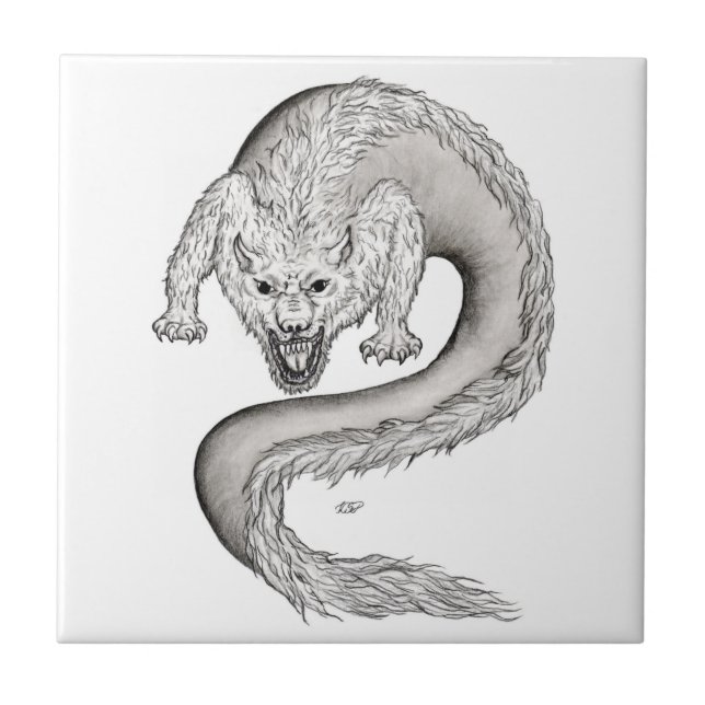 Wolfdragon black and white Design Tile (Front)