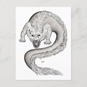 Wolfdragon , Wolf and Dragon, mix-Creature Postcard