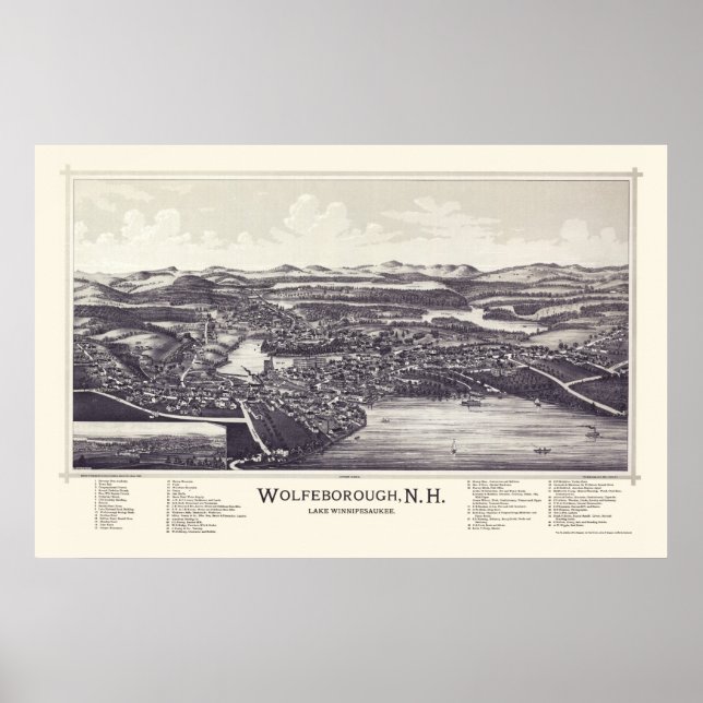 Wolfeborough, NH (Wolfeboro) Panoramic Map - 1889 Poster (Front)