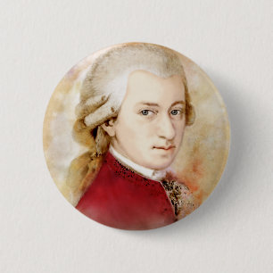 Wolfgang Amadeus Mozart im Aquarell Stil 6 Cm Round Badge