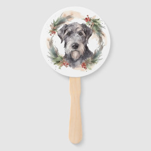 Wolfhound Christmas Wreath Festive Pup Hand Fan