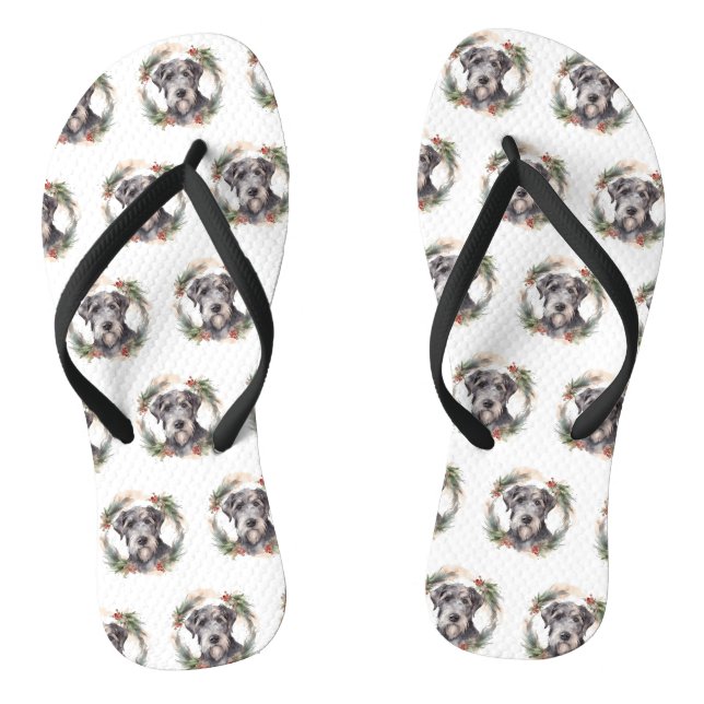 Wolfhound Christmas Wreath Festive Pup  Jandals (Footbed)