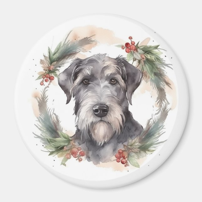 Wolfhound Christmas Wreath Festive Pup  Magnet (Front)