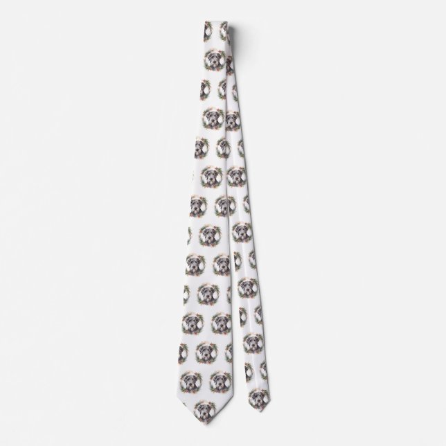 Wolfhound Christmas Wreath Festive Pup  Tie (Front)