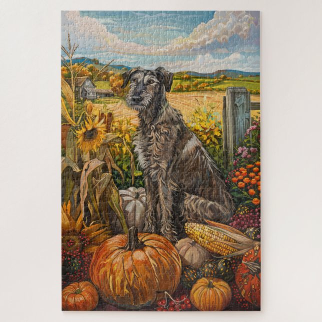 Wolfhound Dog Autumn Harvest Thanksgiving Jigsaw Puzzle (Vertical)