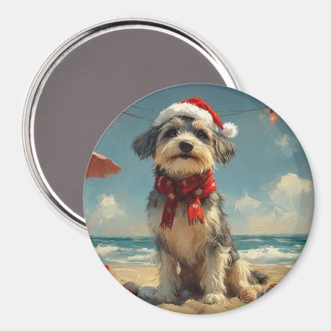 Wolfhound Dog Christmas Vintage Beach Magnet (Front/Back)