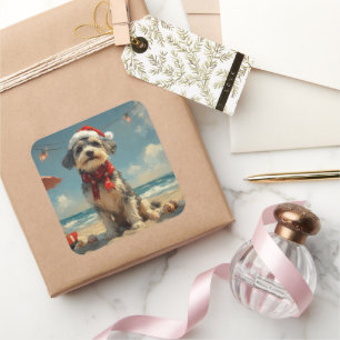 Wolfhound Dog Christmas Vintage Beach Square Sticker