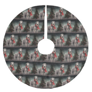 Wolfhound Dog in Snow Christmas Brushed Polyester Tree Skirt