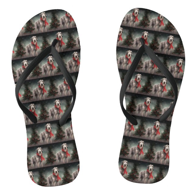 Wolfhound Dog in Snow Christmas Jandals (Footbed)