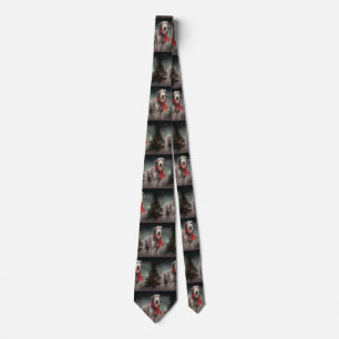 Wolfhound Dog in Snow Christmas Tie