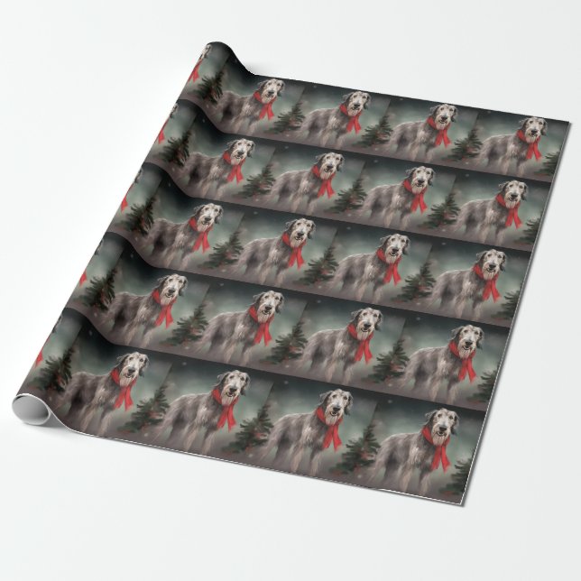 Wolfhound Dog in Snow Christmas Wrapping Paper (Unrolled)