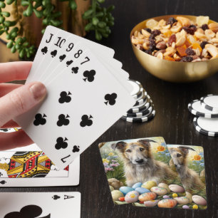 Wolfhound Dog With Easter Eggs Holiday Playing Cards