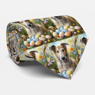Wolfhound Dog With Easter Eggs Holiday Tie